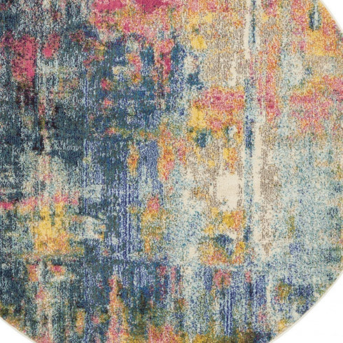 2' X 6' Blue And Yellow Abstract Power Loom Non Skid Area Rug